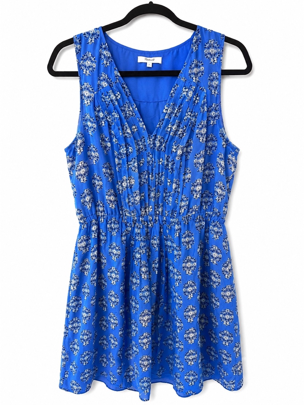 Madewell 100% Silk Floral Sleeveless Mini Dress Cobalt Blue A2419 Fit & Flare 10